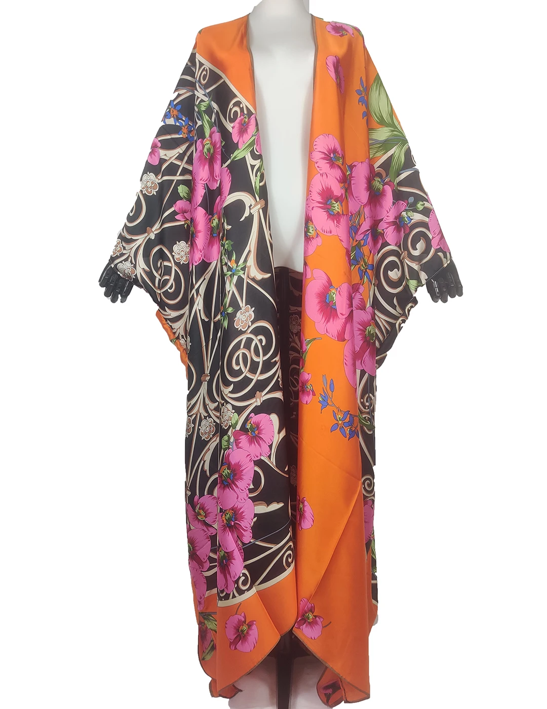 Muslim Traditional Fashion  Kuwait Bloggers Recommend Floral Silk Kimonos Oversize African Open Front Beach Cover Up Cardigans