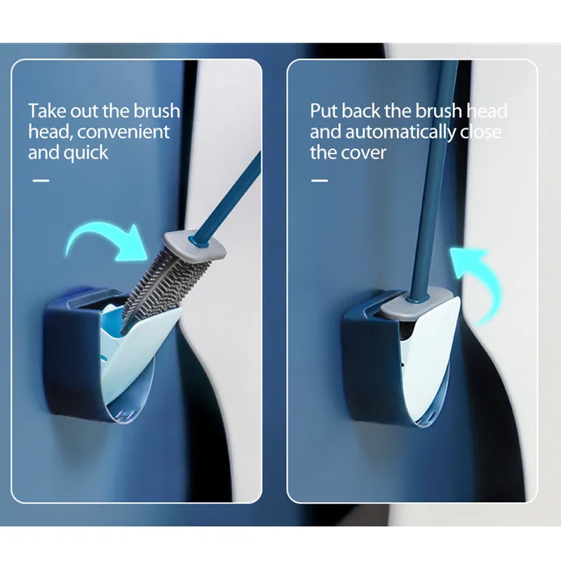 

Silicone Toilet Brush Wall-mounted Flat Head Flexible Soft Bristles Brush With Quick Drying Holder For Bathroom Gap Cleaning