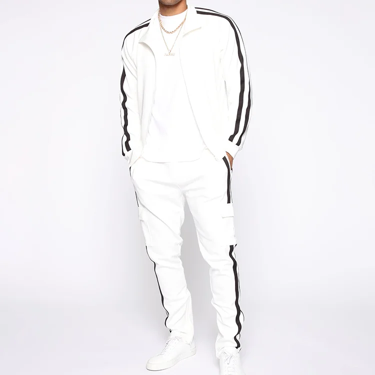 

Спортивный костюм мужской, Уличная Повседневная куртка для бега, брюки-карго, параллельные штаны с боковыми полосками, тренировочный костю...