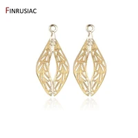 high quality pure copper metal gold plated leaf leaves shape hollow earrings charms pendants diy jewelry accessories wholesale