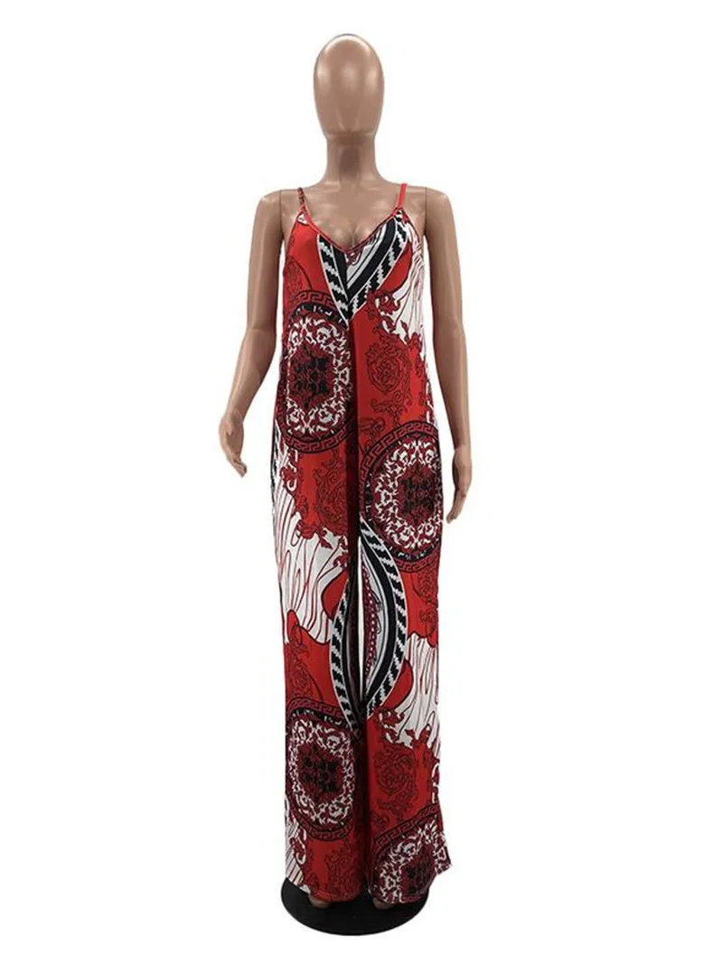 

Printed Spaghetti Strap Wide Leg Jumpsuit For Women