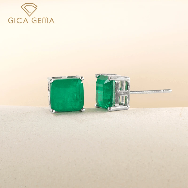 

GICA GEMA Classic 925 Sterling Silver Stud Earrings With 7*7mm Gemstones Suqare Shape Stone Silver Female Fine Jewelry Gift