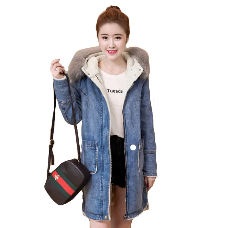 Большой меховой воротник ковбой плюс бархатная стеганая куртка женская зимняя