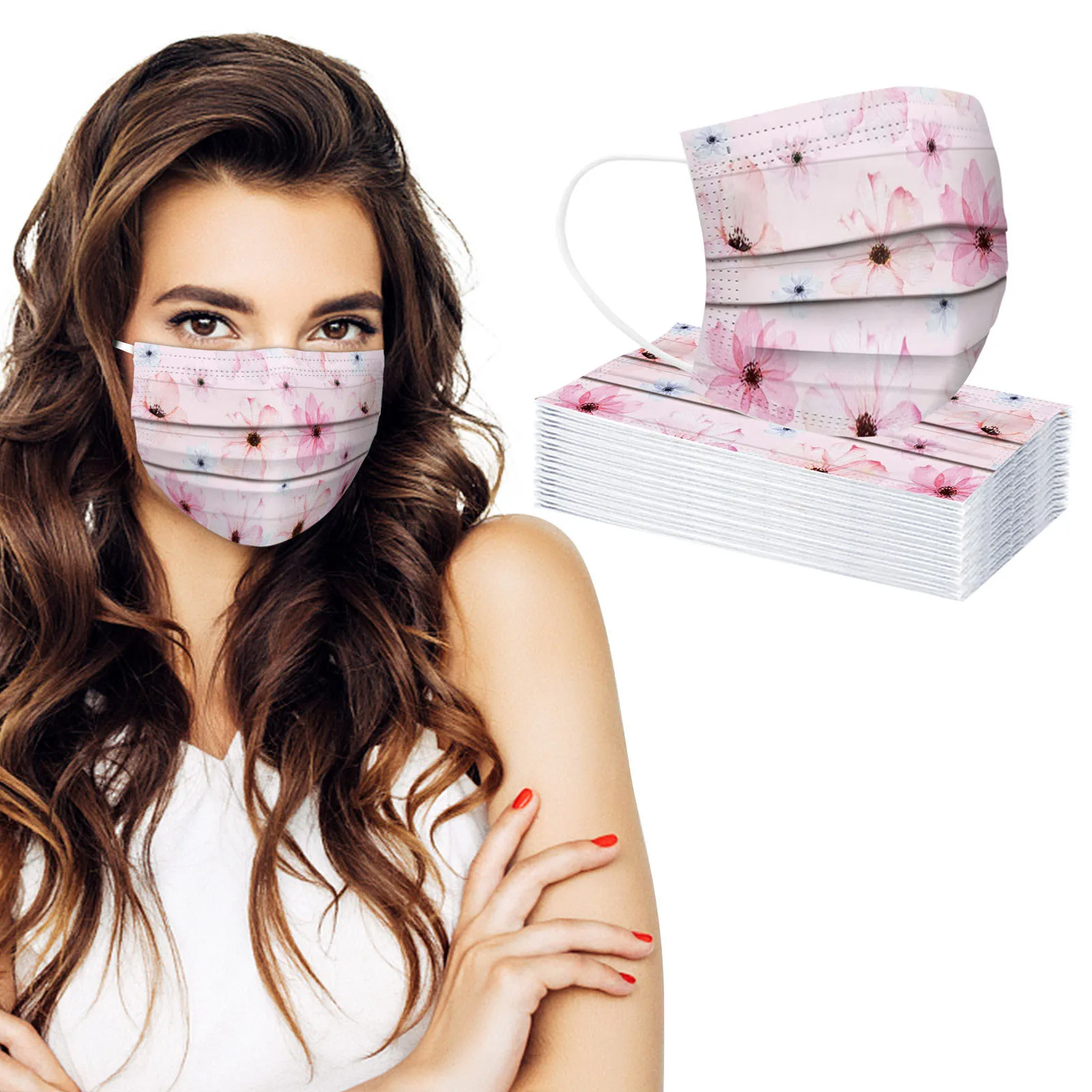 

10-100PCS Adult Floral Printed Mask Mouth-muffle Disposable Flower Pattern Mask 3 Layer Ply Meltblown Cloth Filter Facemask