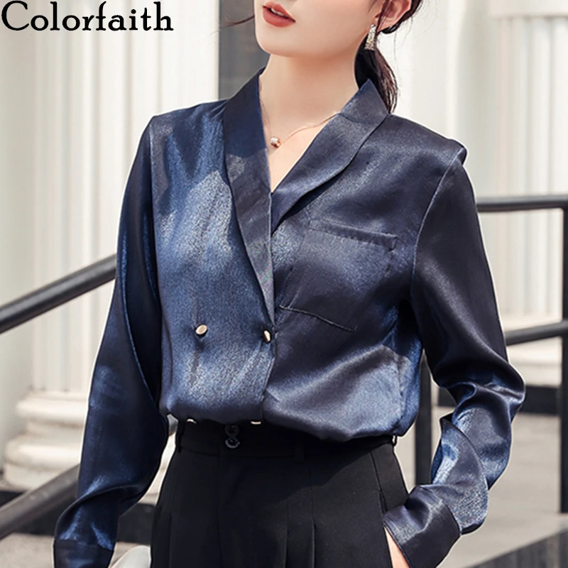 Блузка Женская атласная двубортная с карманами весна лето|Рубашки| |