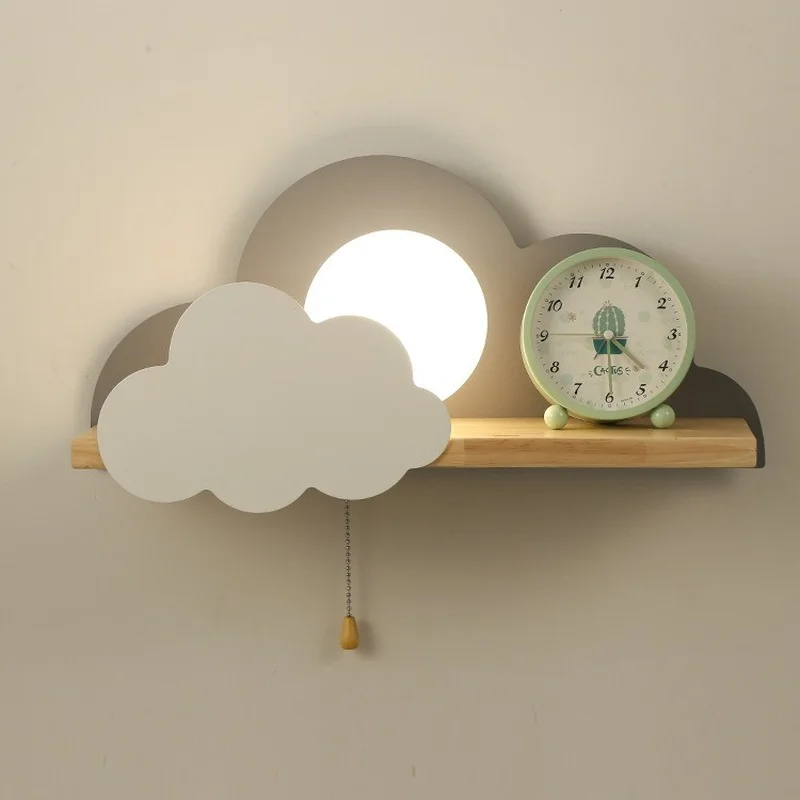 Nordic Cartoon Cloud Wall Lamp White/Pink/Gray Cute Girl with Switch Dream Bedroom Children's Room Shelf Bedside Night Lighting