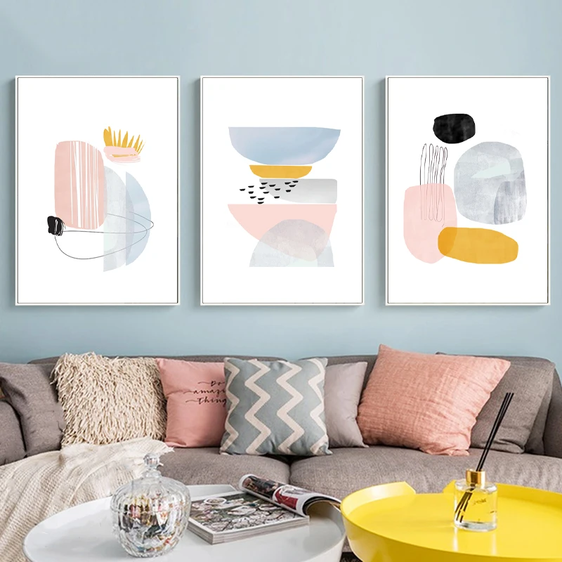 

Pink and Blue Abstract Shapes Poster HD Print Canvas Painting Modern Scandinavian Pastel Pictures Nordic Living Room Decor