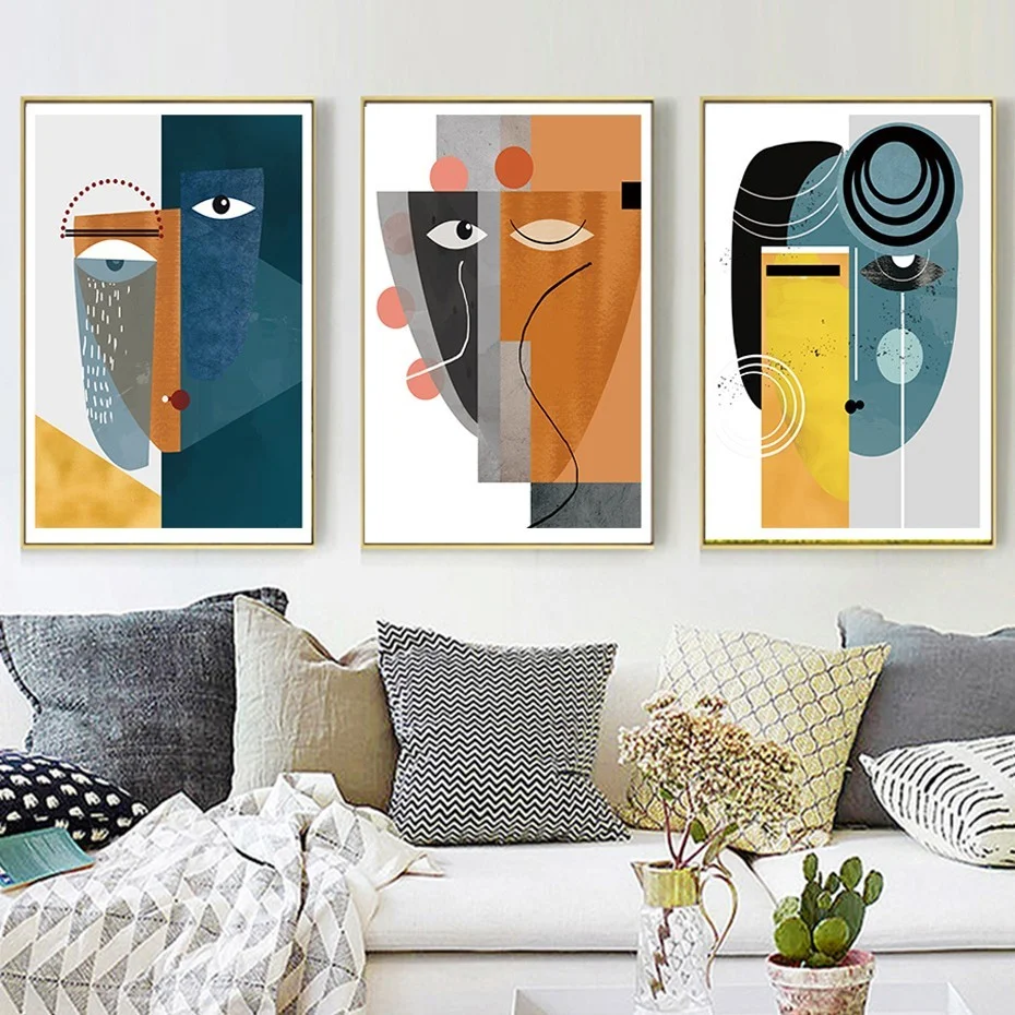 

Art Wallpaper Photo Frame Abstract Vintage Figure Geometric Posters and Prints Pictures for Living Room House Interior Decor