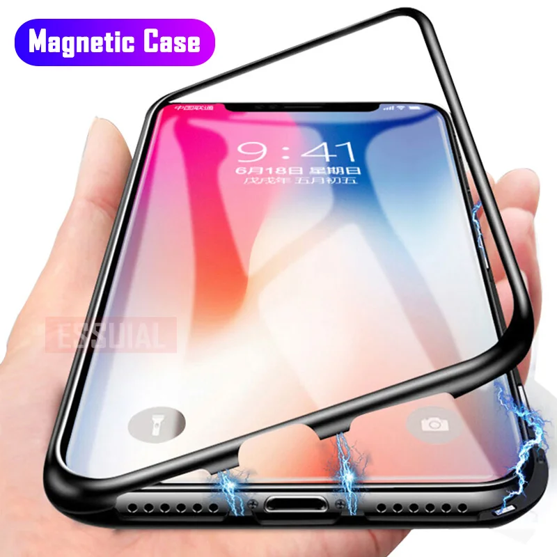 Магнитный адсорбционный металлический чехол для iPhone 11 Pro 7 8 Plus, задняя крышка из закаленного стекла на магните для iPhone 6 6s Plus X XS Max, чехол