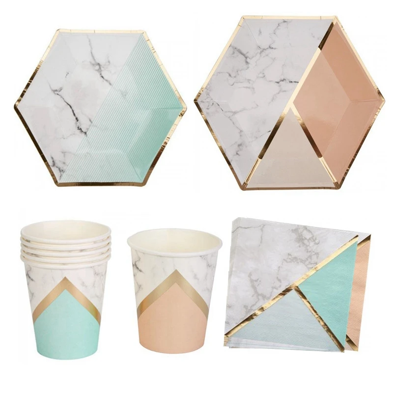 Одноразовая посуда бронзового оранжевого синего цвета чашка салфетка