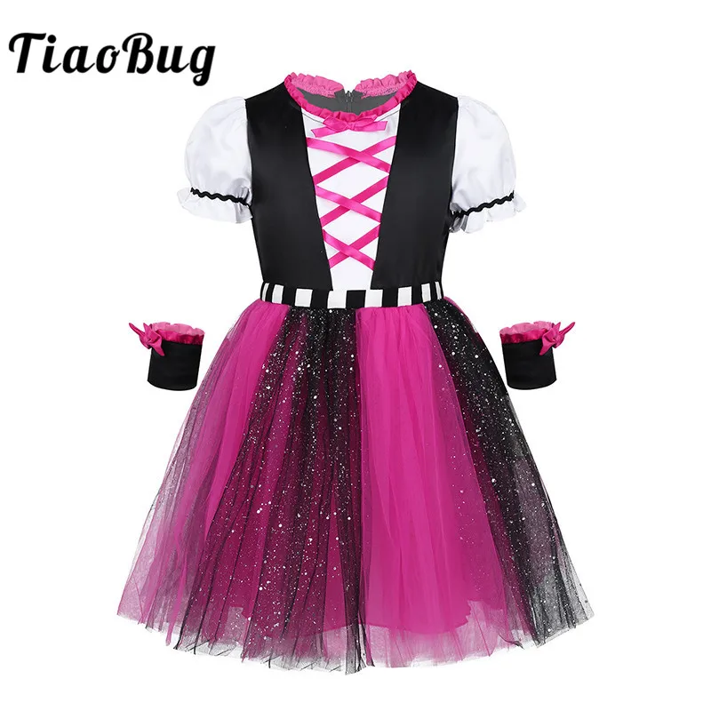 Детский Пиратский Костюм TiaoBug для девочек Сетчатое платье с рукавами пузырями