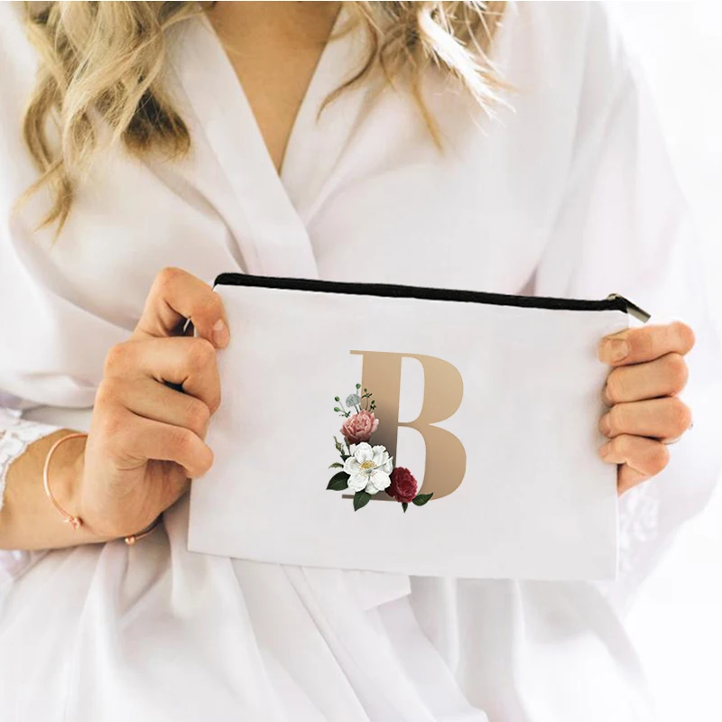 

Flowers Alphabet Cosmetic Bag for Makeup Mini Pouch Bags Women Travel Storage Women's Free Shipping Make Up Woman Handbags
