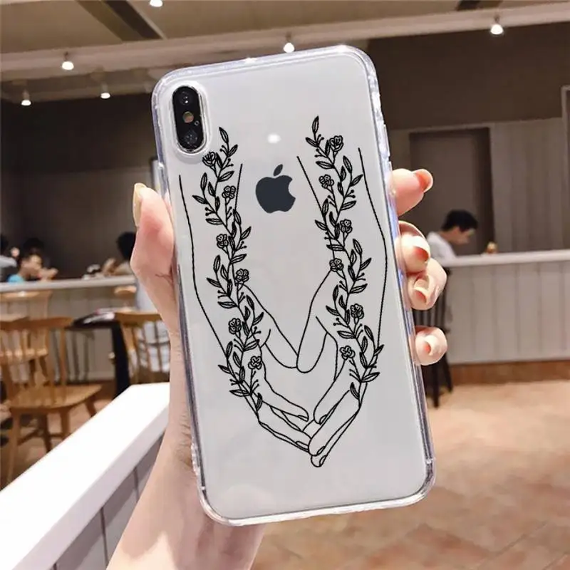 

Phone Case For iphone 12 11 8 7 6s 6 5 5s 5c se plus mini x xs xr pro max Love yourself Flower Abstract Line Transparent soft