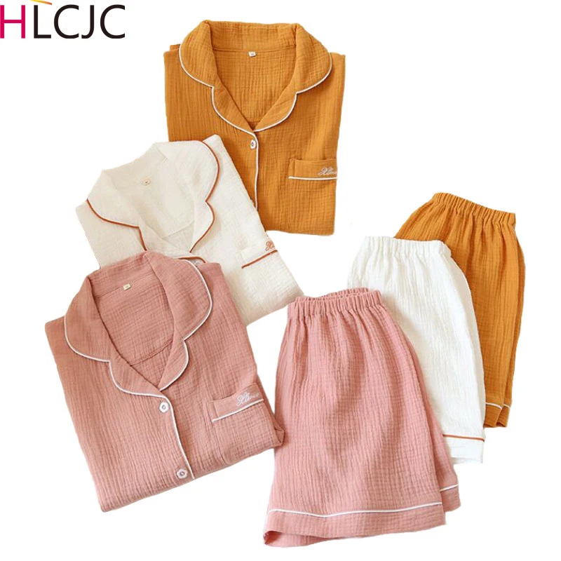 Парные пижамные комплекты из 100% хлопка и крепа однотонные женские с коротким