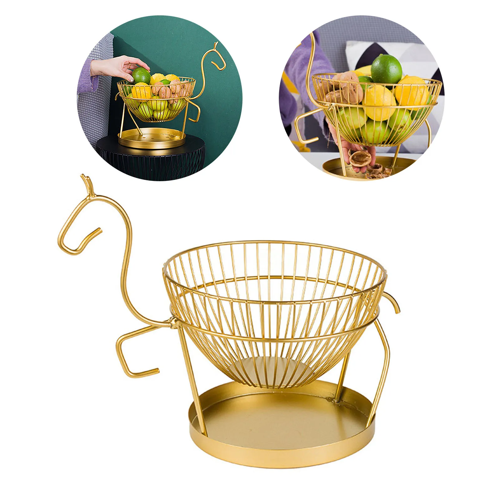 

Metal Wire Fruit Basket Tabletop Fruit Holder Bowl With Tray Living Room Net Red Fruit Plate Household
