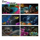 Когда-нибудь момент алмазов картина с изображением черного кота, мышки и с украшениями в виде звезды и цветка; Камни в форме ромба дрель ручной работы 5D DIY Алмазная вышивка украшение S2F2425