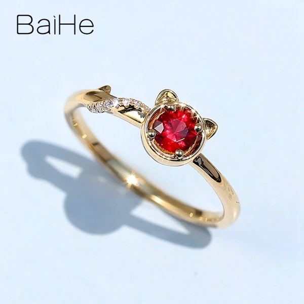 BAIHE Твердые 14 К желтого золота сертифицированные безупречные 0.20ct натуральный рубин помолвки женские модные ювелирные изделия Подарочное кольцо