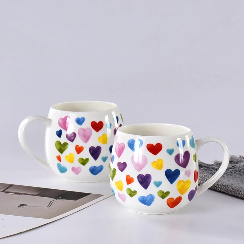 

380ml Cute Heart Coffee Mug Cartoon Bone China Belly Cups Porcelain Milk Mug Tea Ceramic Cup Office Drinkware for Lady