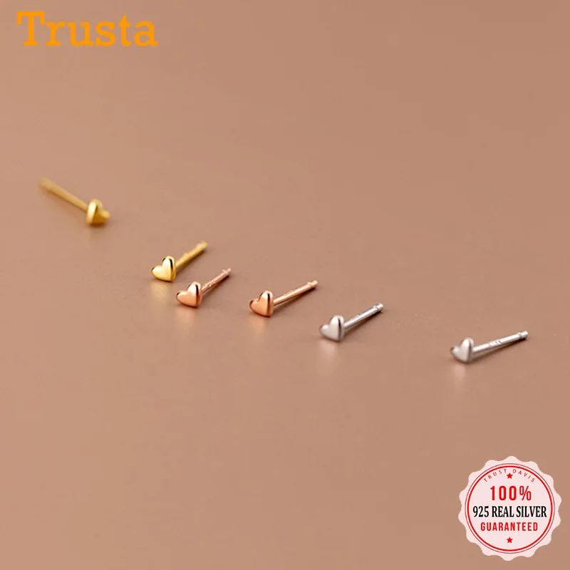 

TrustDavis минималистичные серьги-гвоздики из стерлингового серебра 925 пробы с милым мини романтическим сердцем для женщин ювелирные изделия дл...