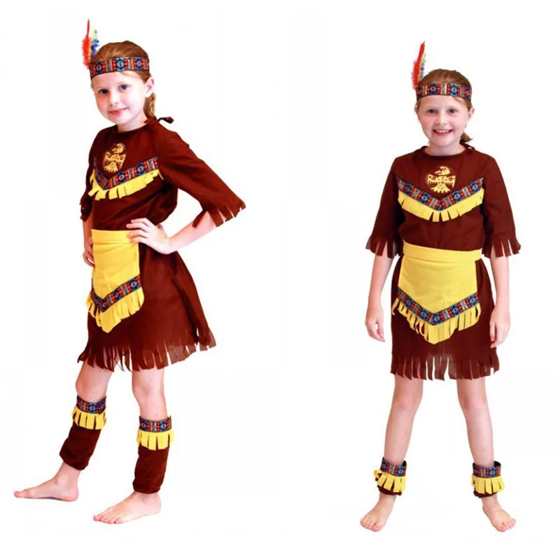 

M-XL Girls Halloween Indian Princess Costume Kids Children Archer Hunter Cosplay Carnival Purim Stage Show Role play party dress