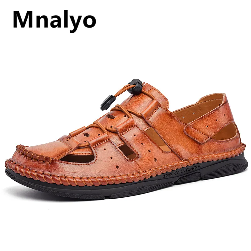 

Мужские летние кожаные сандалии, Классические римские сандалии, удобная повседневная обувь, уличные пляжные мужские тапочки, кроссовки, ра...