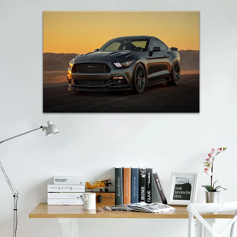 

Ford Mustang Black Muscle Car Super Car Wall Painting Poster Canvas Printmaking Art and Painting Living Room Home Decor