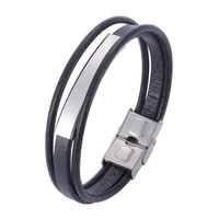new black multilayer leather rope bracelets for men women casual jewelry stainless steel trendy male female bangles gifts ps1149