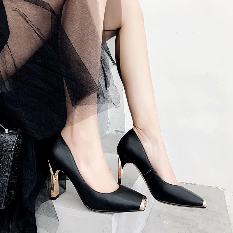 

sexy high heels women shoes pointed toe metal decoration sexy office lady pumps dress shoes spring summer shoes new arrival 2020