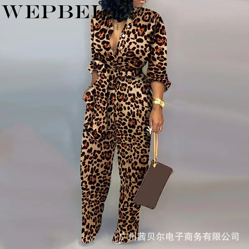 

Mandylandy Women Autumn Camouflage Print Wide Leg Jumpsuit (With Belt)