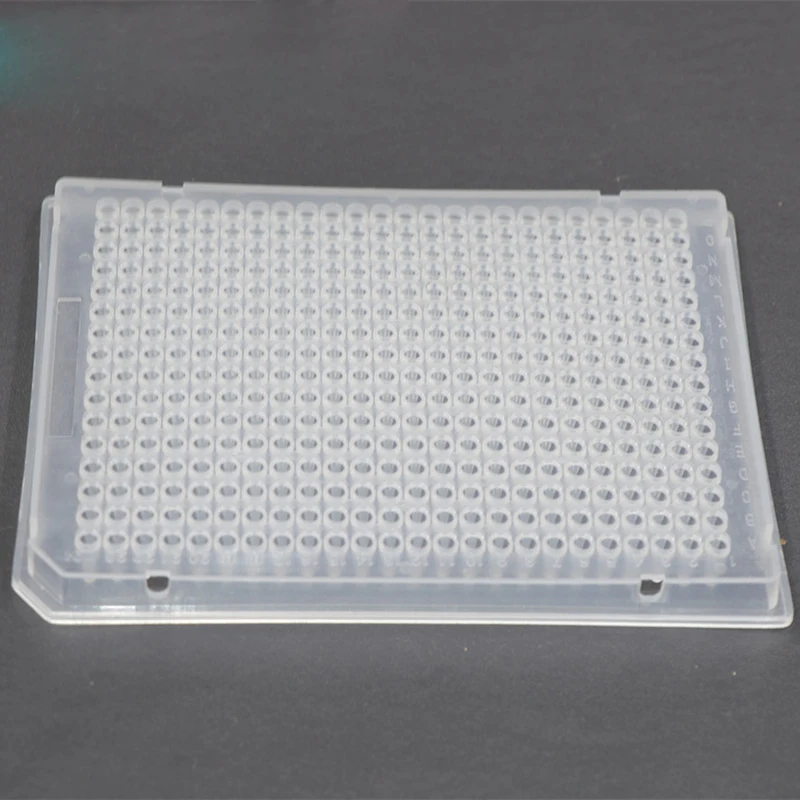 

Polypropylene material PCR plate, 384 holes, 40ul, transparent, full skirt Marked line with scale 10 plates / box