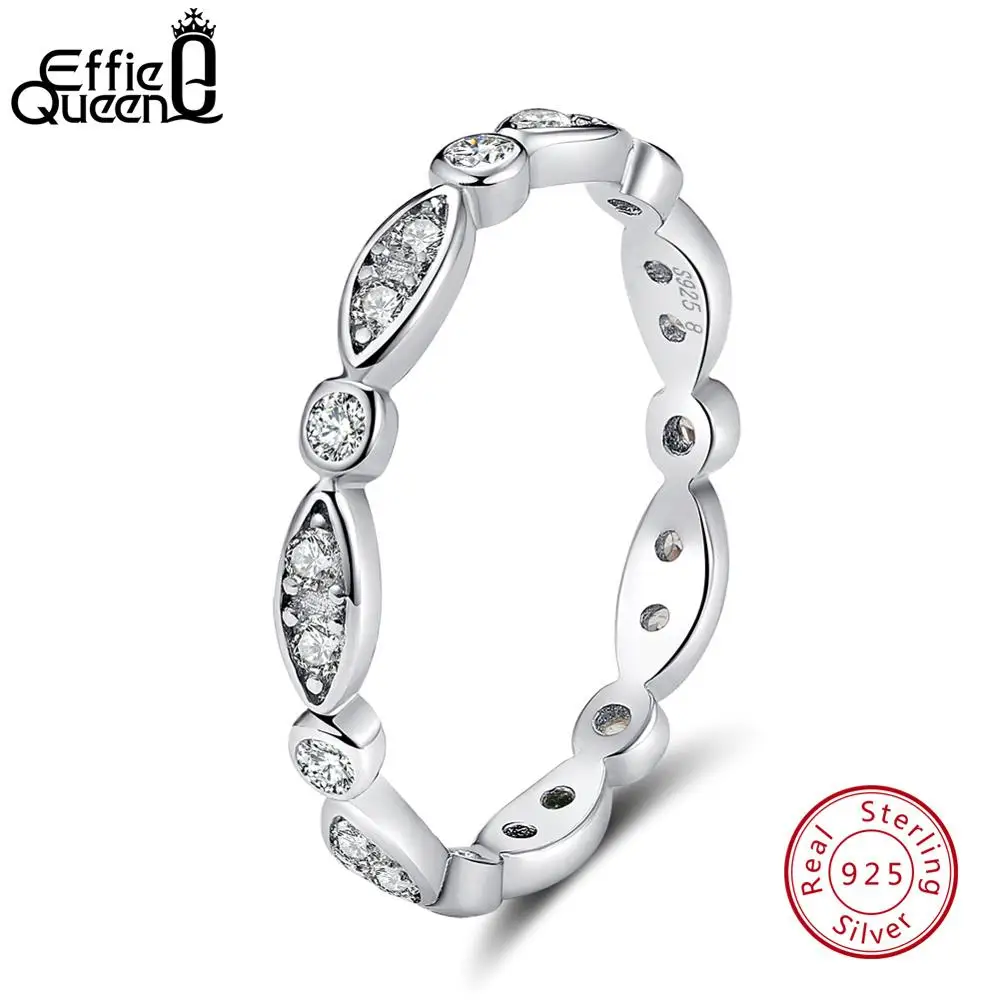 Effie queen 925 пробы Серебряное Женское Обручальное кольцо с зазубриной, прозрачное AAA циркониевое вечное кольцо для женских ювелирных изделий TSR71