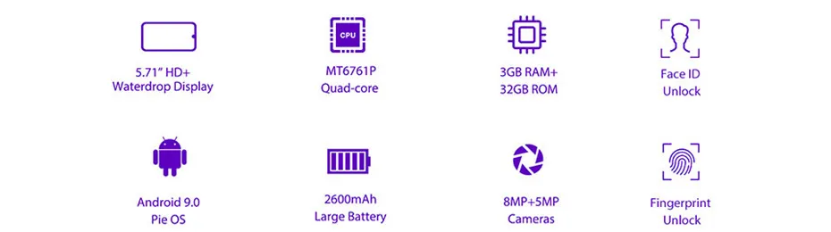 Мобильный телефон OUKITEL C16 Pro 3GB 32GB MTK6761P, четырехъядерный экран в виде капли воды, 5,71 дюймов, 19:9, отпечаток пальца, LTE, 2600 мАч