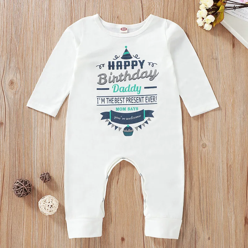 Забавный Белый Детский комбинезон с надписью Happy Birthday Daddy длинными рукавами