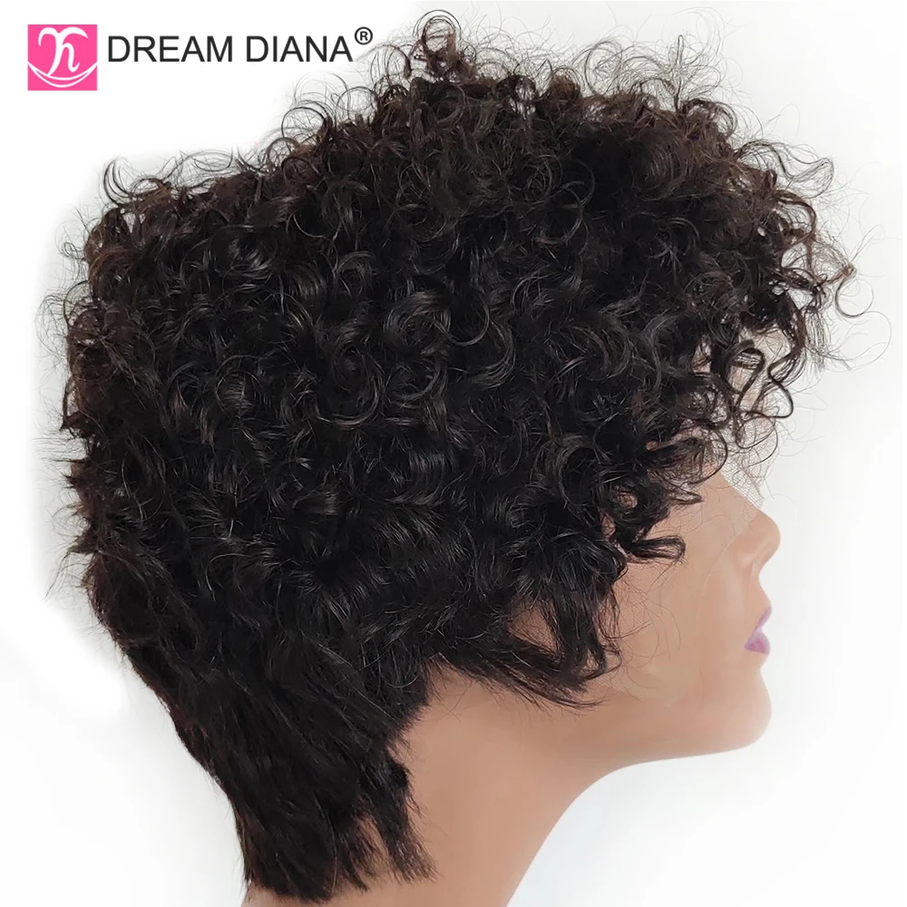 Парик DreamDiana из 100% человеческих волос бразильские Короткие вьющиеся передние на