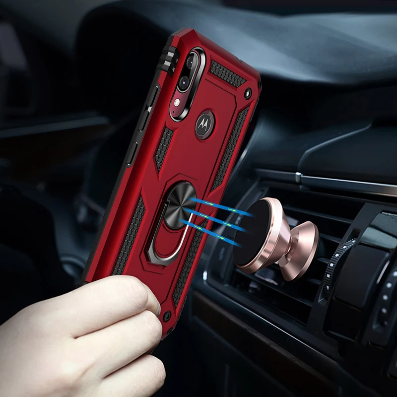 Metal Ring Bracket Phone cases For MOTO E6 Plus Case Cover luxury Business Shockproof back shell moto e6 Covers coque | Мобильные