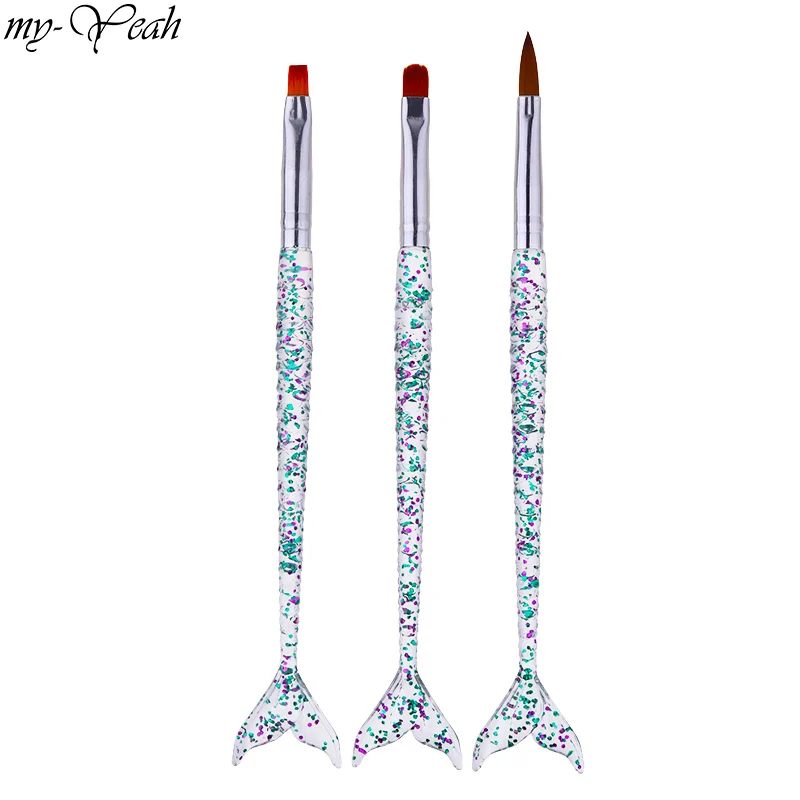 3 Pcs/Set Mermaid Handle Nail Art Acrylic UV GEL Extension Builder Painting Brush Flower Pattern Drawing Pen Manicure Tool | Красота и