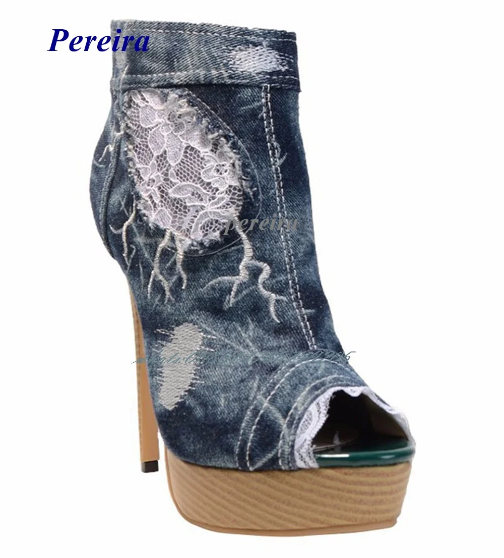 

Босоножки женские джинсовые на платформе, Босоножки с открытым носком, на высоком каблуке-шпильке, босоножки с боковой молнией, модная повс...