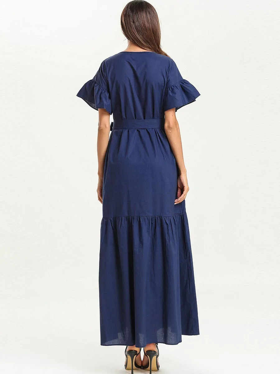 Мусульманское платье на шнуровке женское элегантное с цветочной вышивкой и