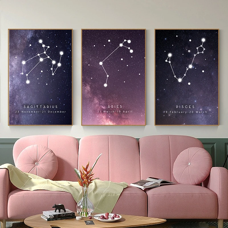 

Constellation Nursery Wall Art Canvas Poster Prints Astrology Sign Minimalist Geometric Painting Nordic Kids Decoration Pictures