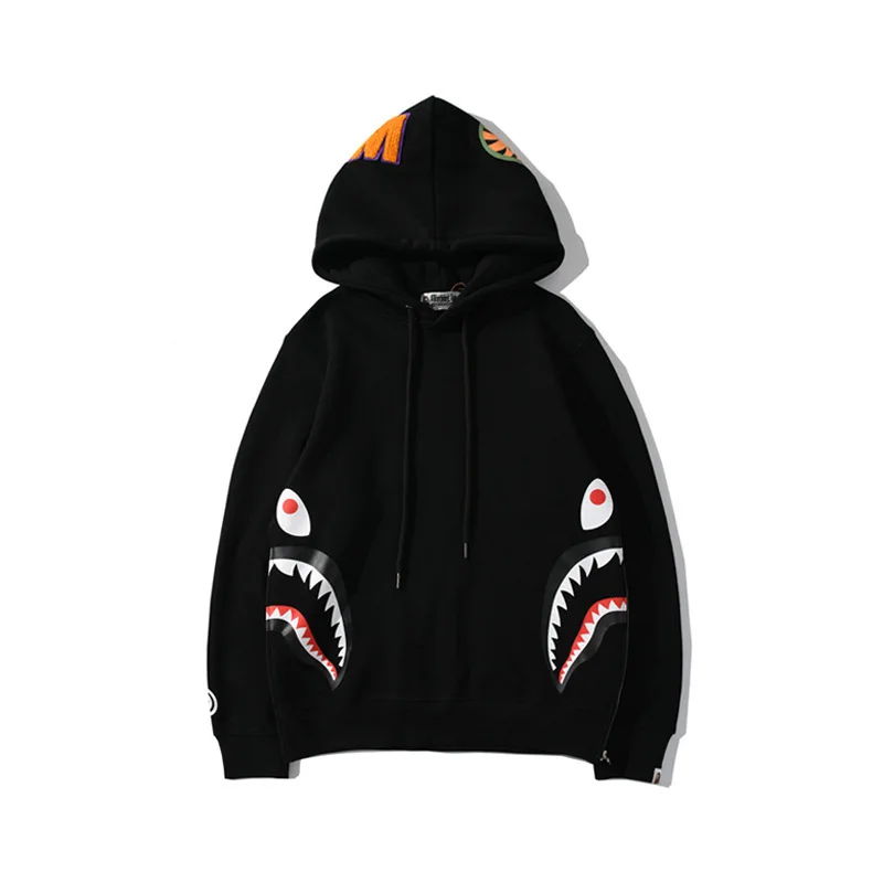

New fashion brand shark head classic letter hooded men's and women's cardigan zipper sweater
