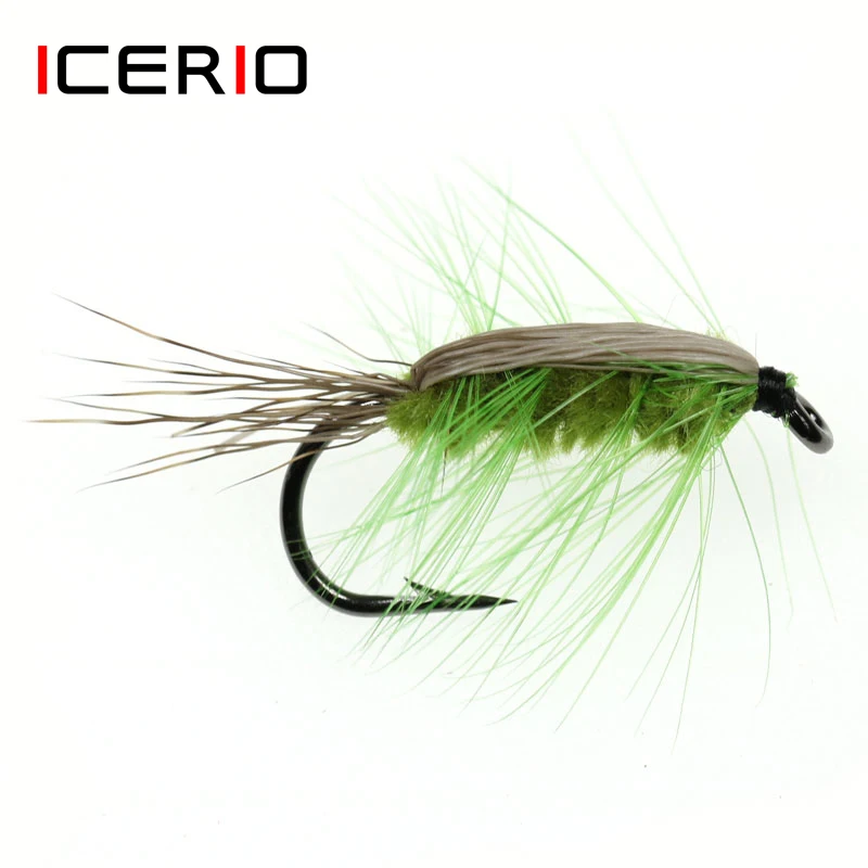 ICERIO 8 шт. зеленое тело шерстяной червь коричневый Caddis Nymph Fly волосы оленя Жук