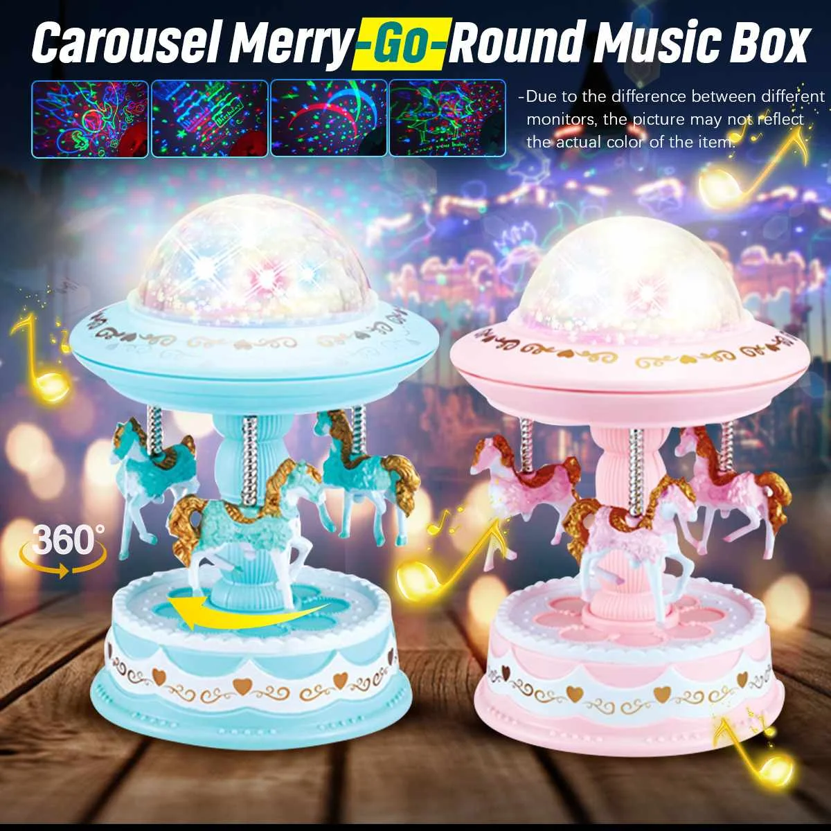 

2 In 1 Merry-Go-Round Music Box Galaxy Starry Projector Light Carousel Projector Lamp Luminous Romantic Chrismas Birthday Gift