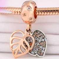 100 925 sterling silver charm rose gold glittering leaf pendant fit pandora women bracelet necklace diy jewelry