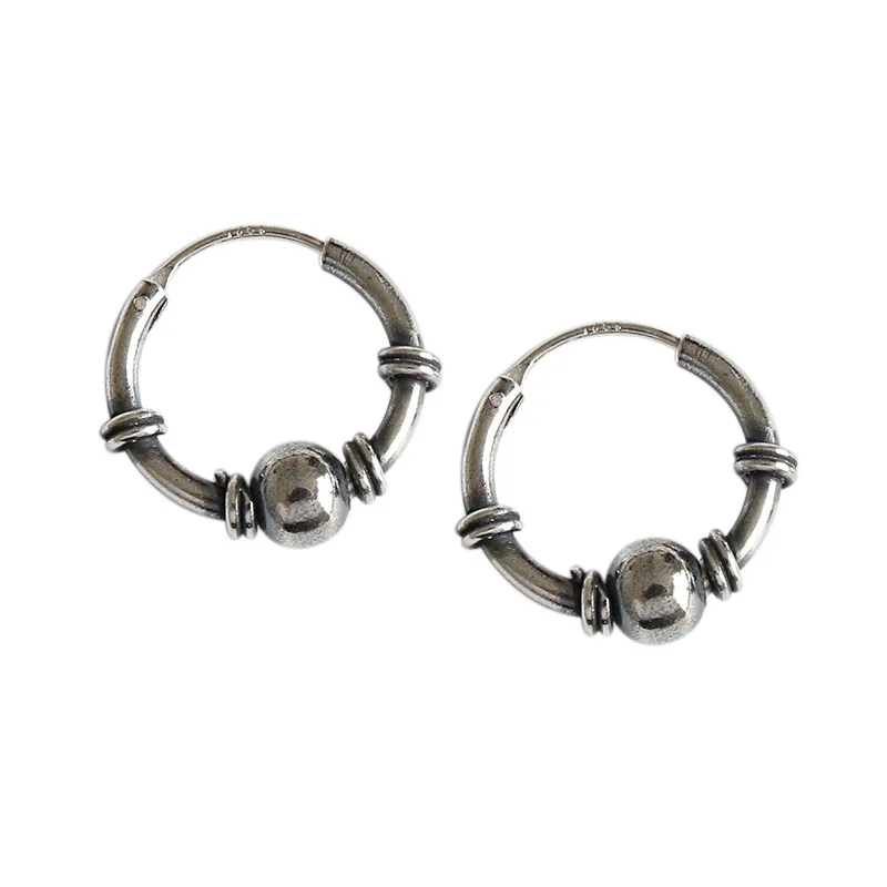 

CH-1136 Japan and South Korea S925 sterling silver earrings earrings simple retro distressed round beads female ear buckle