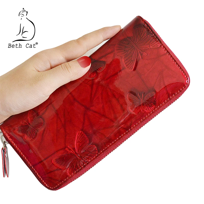 Женский кошелек из натуральной кожи клатч с бабочками на запястье Длинный молнии