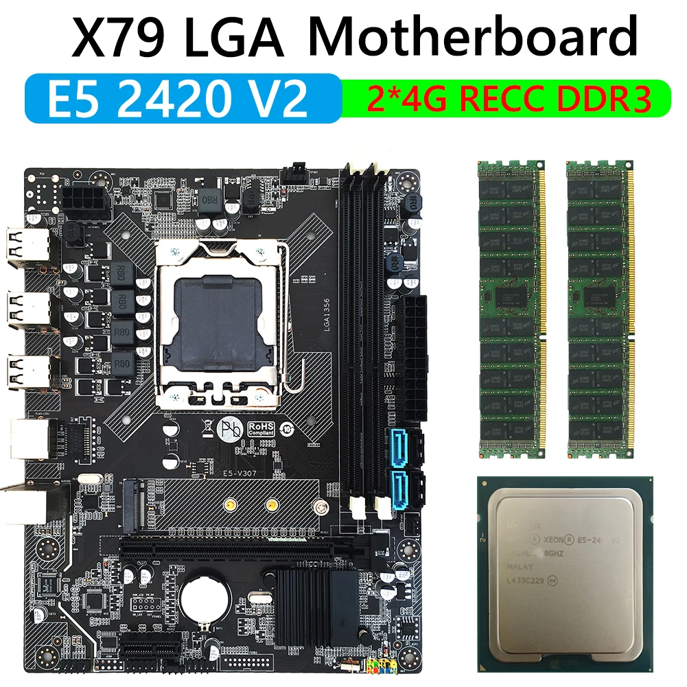 

X79 Hexa Core LGA 1356 Pin HM65 Computer Motherboard Kit DDR3 ECC Memory Mainboard with E5 2420 V2 CPU Support PCI-E M.2