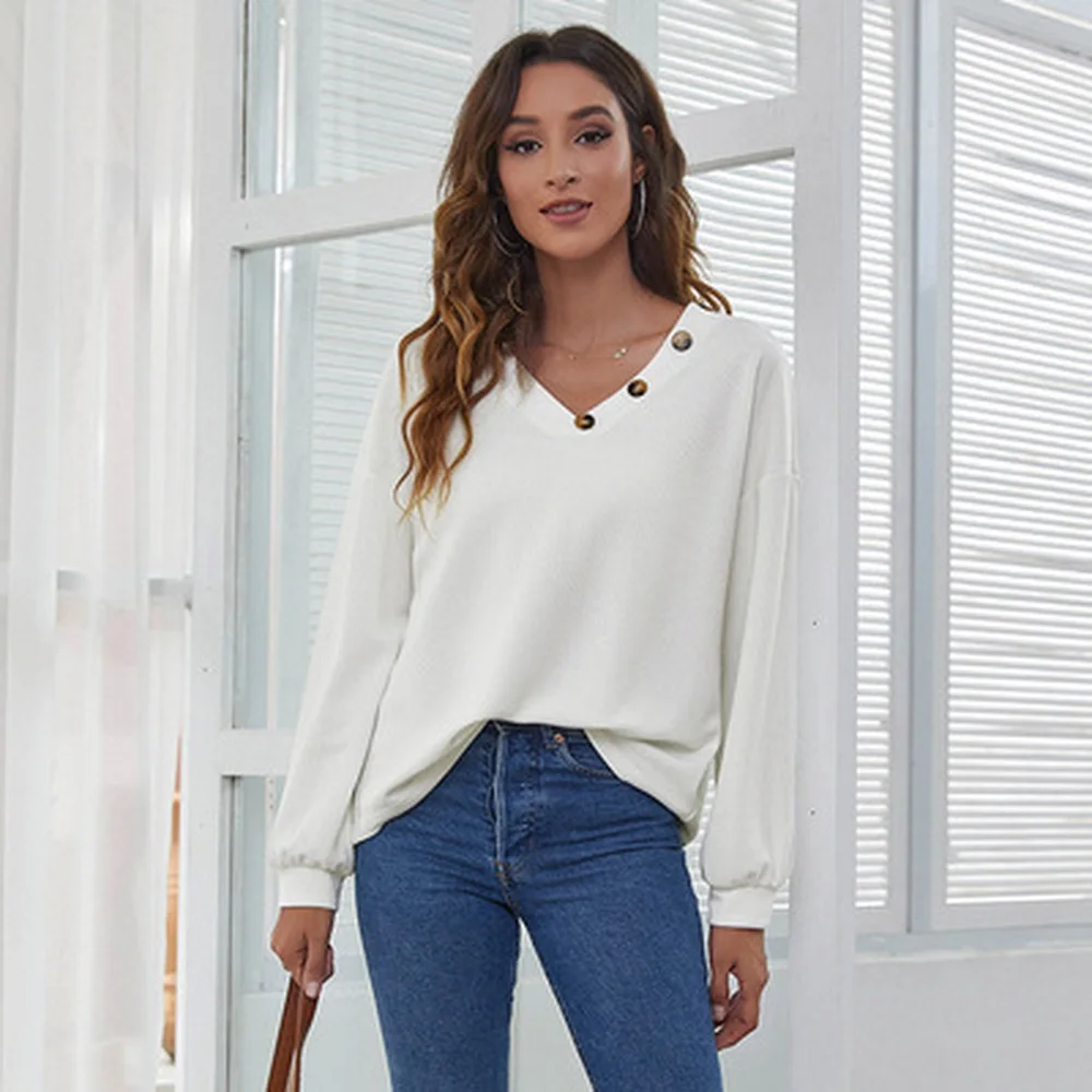 

Button shirt V-neck thick knitted casual basic T-shirt long sleeve tops Women's autumn winter 2021 ropa mujer tshirt friends Za
