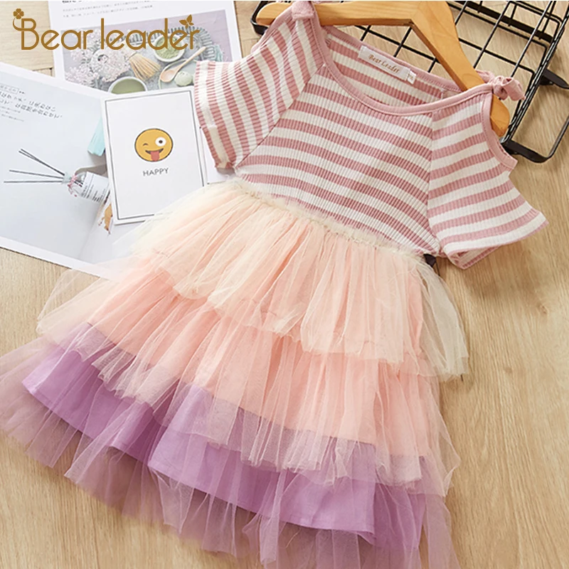 Платья для маленьких девочек Bear Leader летнее многослойное платье в полоску яркое