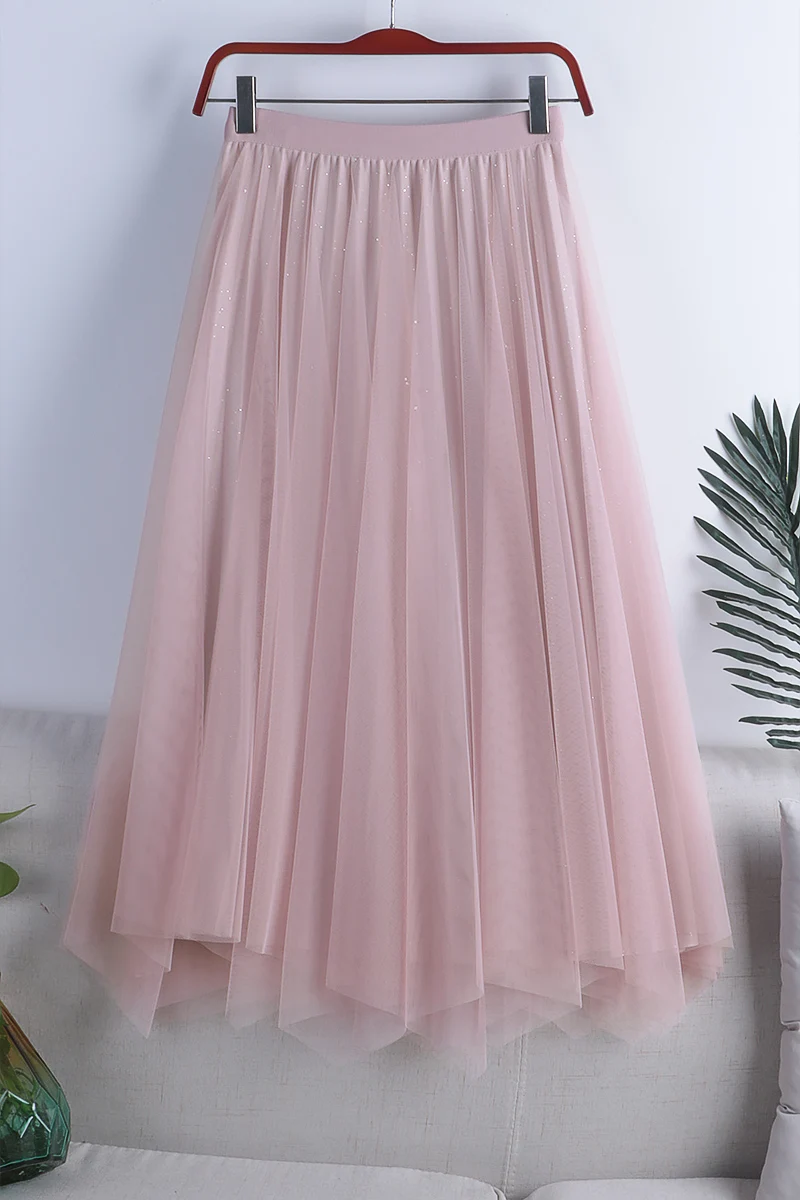 

Mid-Length All-Match A-Line Gauze Skirt Spring New Style Large Thin Solid Color Two-Sided Skirt Female 801