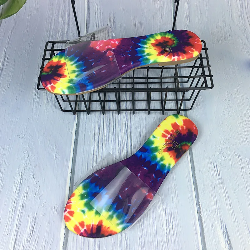 

Fashion Flat Sole Large Size Women Slides Summer Visible Transparent Striped Outdoor Leisure Beach Slippers